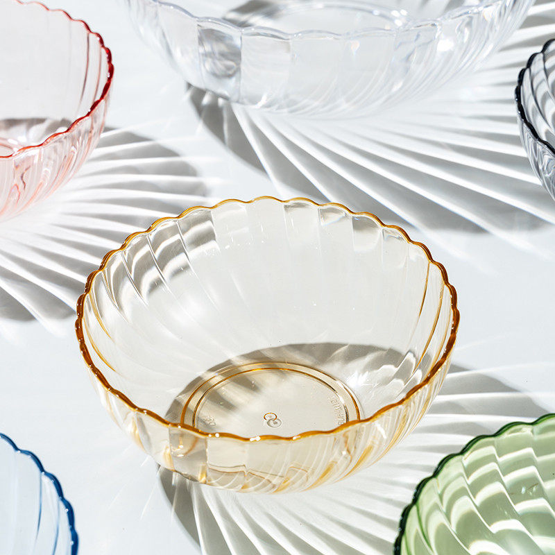アクリル製透明ボウル、ホテル・レストラン向け業務用プラスチックボウル、耐熱フルーツ皿、サラダボウル、耐落下性フルーツボウル、ウォーターカップ