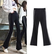 Striped bootcut pants for women 2021 new thin tight slim elastic waist flared pants leggings sweatpants for women