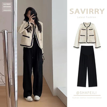 Pregnant women spring suit 2024 new fashion fashionable style long-sleeved jacket wide-leg pants two-piece set spring and autumn