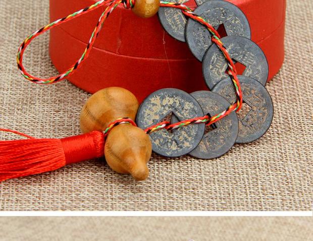 Năm hoàng tiền đồng tinh khiết đích thực trang trí may mắn sáu hoàng đế tiền năm hoàng đế tiền mặt dây chuyền đồng cổ decor phòng ngủ nhỏ