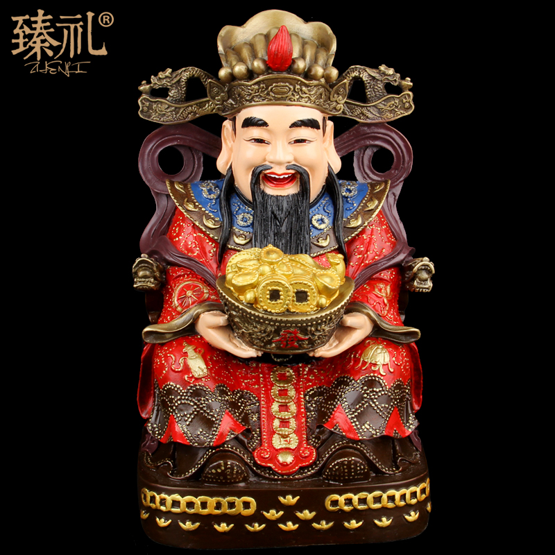 Hand-painted bronze God of Wealth sitting on God of Wealth Bronze God of Wealth Ornament Shop Opening Gift