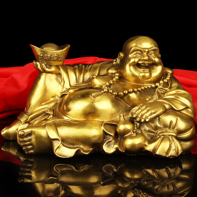 Copper Maitreya Buddha lying home decoration Craft gifts Copper fortune rolling ornaments Copper reclining Buddha ornaments