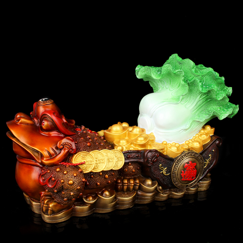 Handmade painted bronze gold toad cabbage swaying pieces