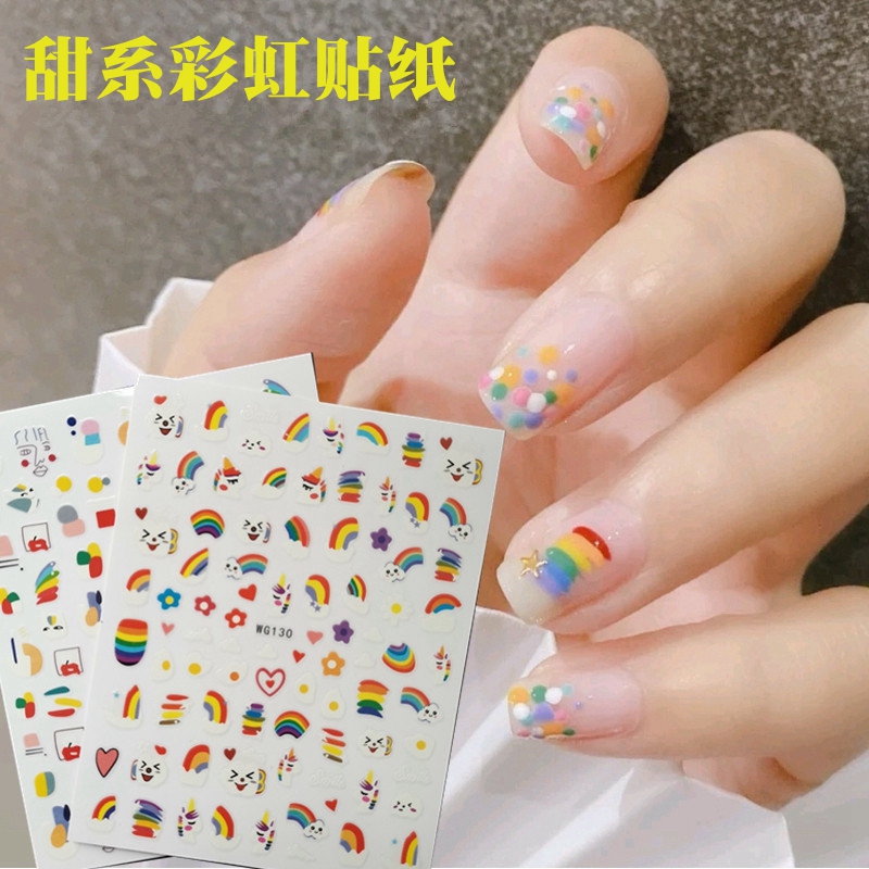 Nail Art Rainbow Clouds Protein Cloud Cartoon Cute Bunny Smiley Face 3D Stereo Fresh Nail Stickers
