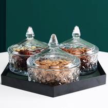 Thickened glass dried fruit plate fruit plate melon seeds snacks nut partition sealed storage room office