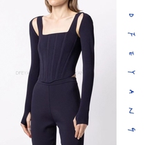 Australian niche DL European and American body shaping hotties fishbone knitted vest tight zipper top two-piece set