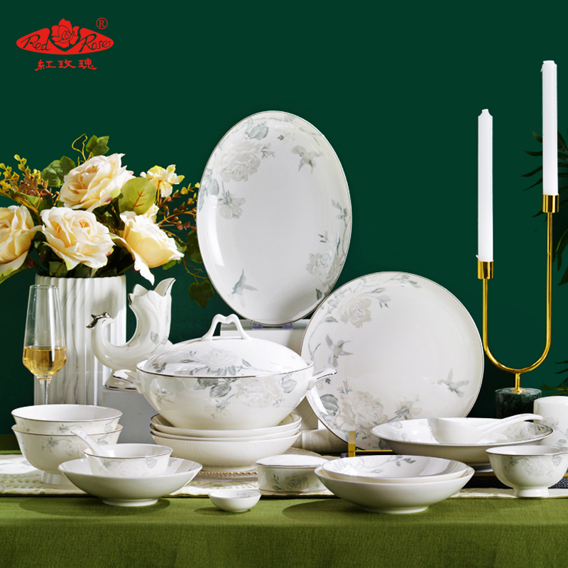 Red Rose Bone China Porcelain Dishes Home Cutlery European Style Cutlery Flowers one thousand Bone Suit Joe Relocation Gift