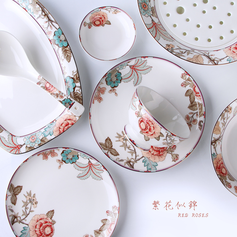 Tang Shanhong rose ipads China tableware European marriage Mid - Autumn festival gift set home dishes and plates