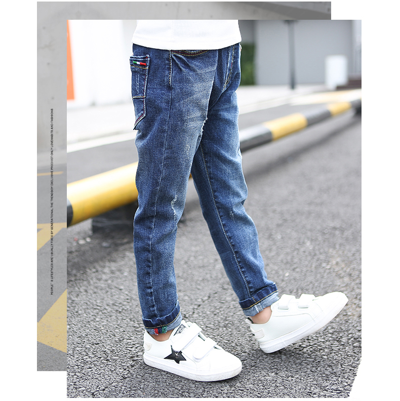 Quần áo bé trai quần jeans trẻ em mùa thu đông 2018 phiên bản dày mới của Hàn Quốc cho bé lớn cộng với quần nhung short jean bé trai