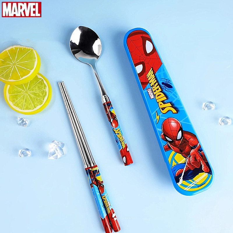 Marvel Spider-Man Children's 304 Stainless Steel Chopsticks and Spoon Set Portable Cutlery Box High-End Cartoon Cute