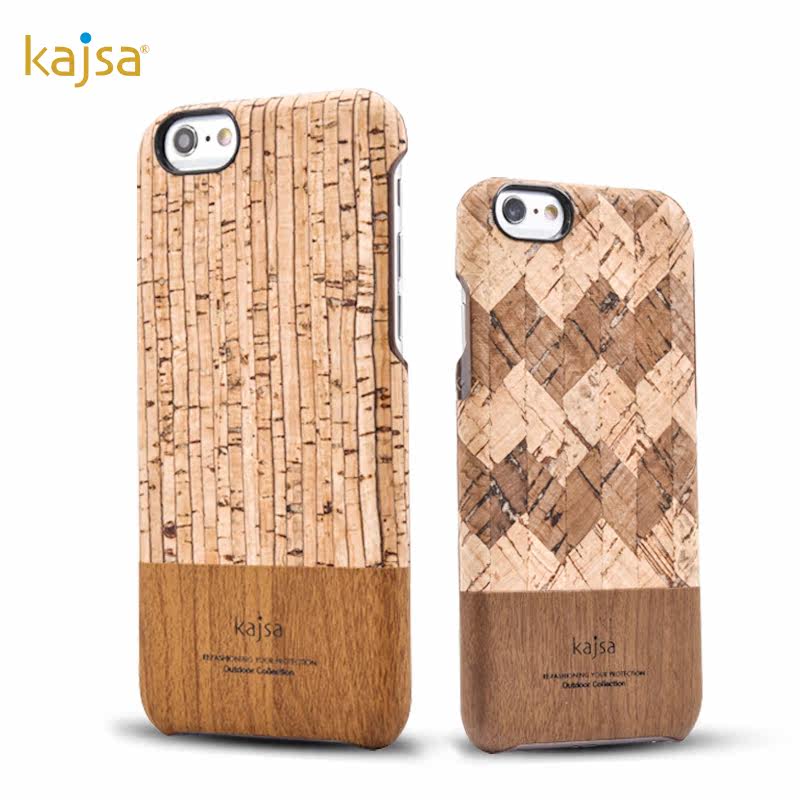 kajsa Outdoor Collection Wood Pattern Corkwood Nature PU Leather Hard Case Cover for Apple iPhone