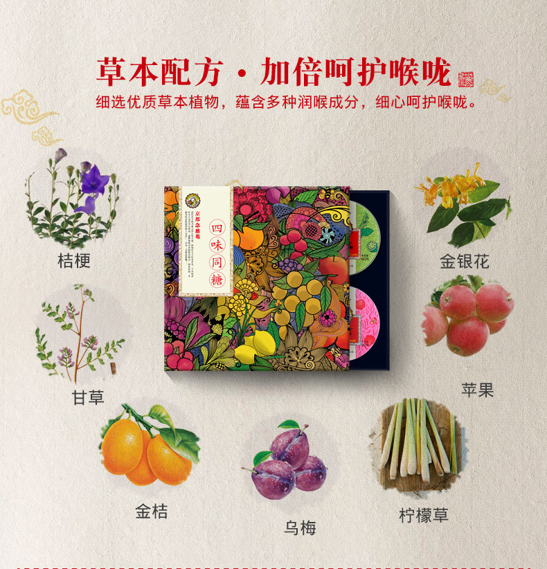 吐槽大会赞助商 百年品牌 京都念慈庵 四味润喉糖含片 4盒共240g 中秋礼盒装 图5
