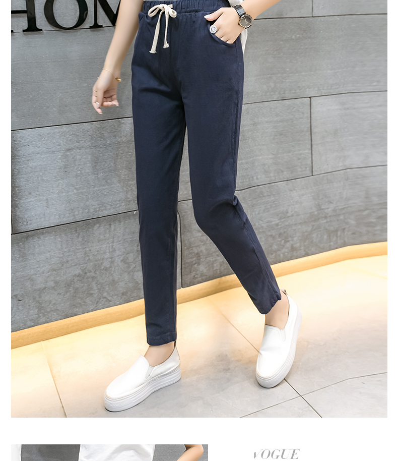 Quần cotton và vải lanh nữ 2018 hè mới quần harem mỏng phần thẳng thẳng giản dị chín điểm quần linen trắng quần legging nữ