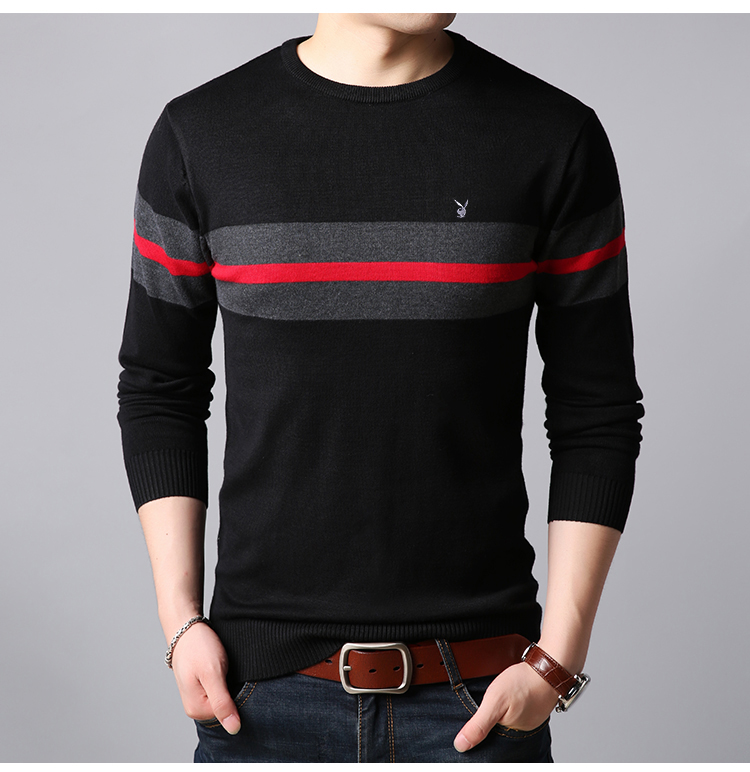 Playboy áo thun dài tay nam Áo len cổ tròn Áo len dài tay chạm đáy áo sơ mi mỏng áo len nam - Kéo qua shop thời trang nam