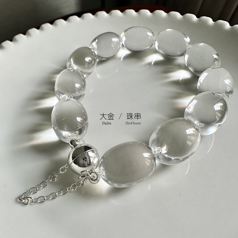 Large Gold Bead String, Top-Notch Quality, Natural Large Pigeon Egg Sugar Bead Aa White Crystal Bull's Eye Large Light Bulb Bracelet
