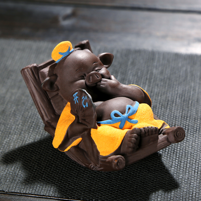 Tea pet can raise rocking chair happy pig boutique creative purple sand pure handmade personalized treasure puppet tea set accessories