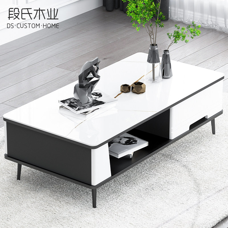 Italian extreme minimalist marble grain tempered glass tea table TV cabinet light lavish modern living room home small family type table