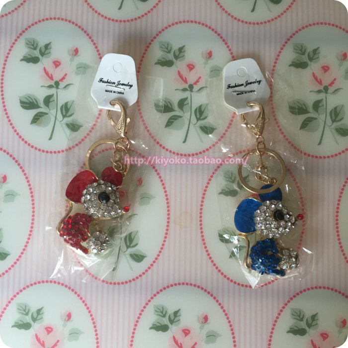 Keychain couple rhinestone metal little mouse zodiac Korean version of the doll Gift key chain Car bag pendant jewelry