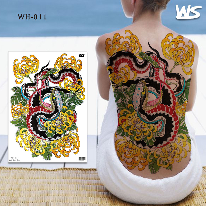 Tattoo Stickers Snake Waterproof Female Long-Lasting Semi-Permanent High-End Stickers Full Back Male and Female Dragon Colorful Geisha Large Area Tattoo Stickers Snake Waterproof Female Long-Lasting Semi-Permanent High-End Stickers Full Back Male and Female Dragon Colorful Geisha Large Area