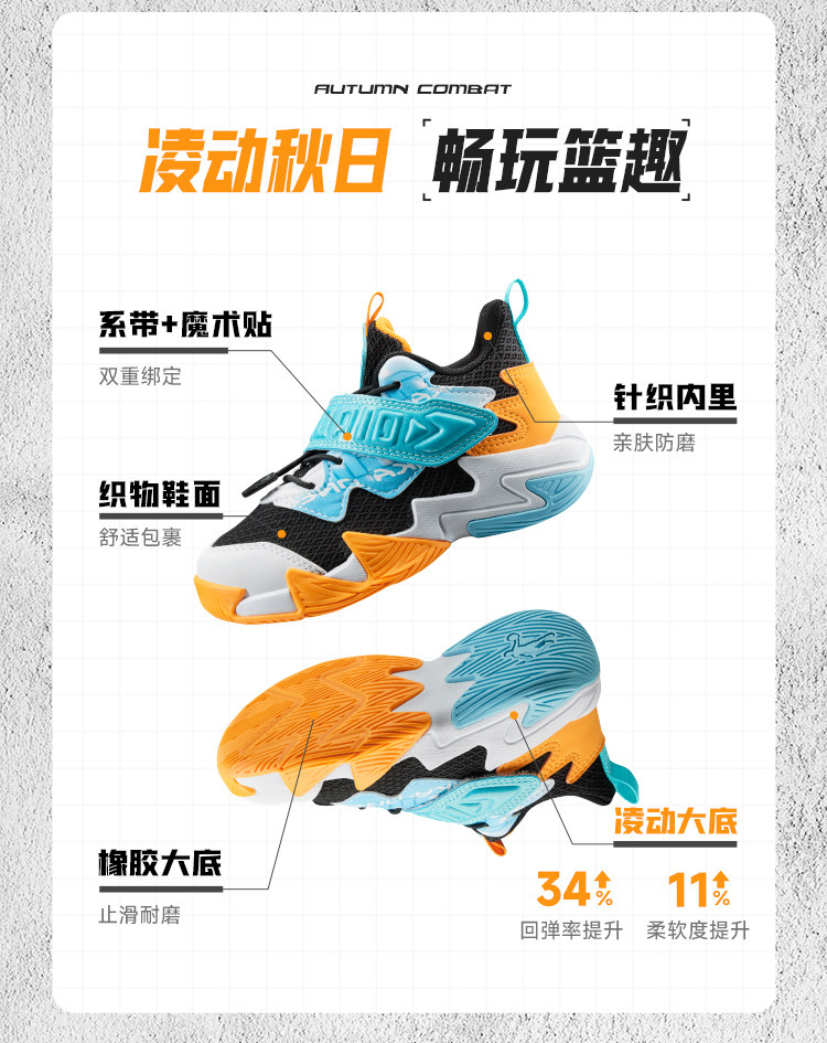 乔丹童鞋男小童篮球鞋网面2026新款魔术贴耐磨鞋子儿童运动鞋 — 3