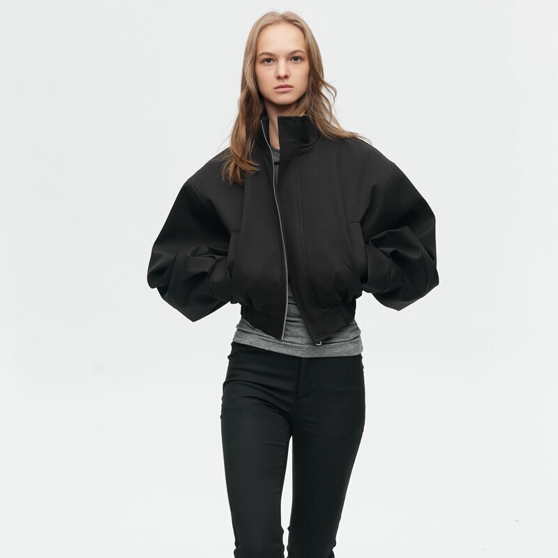 Buzhou 25Ss "Urban Elite" Heavy-Duty Textured Silhouette Waist-Cinching Elastic Zipper Short Jacket Buzhou 25Ss "Urban Elite" Heavy-Duty Textured Silhouette Waist-Cinching Elastic Zipper Short Jacket