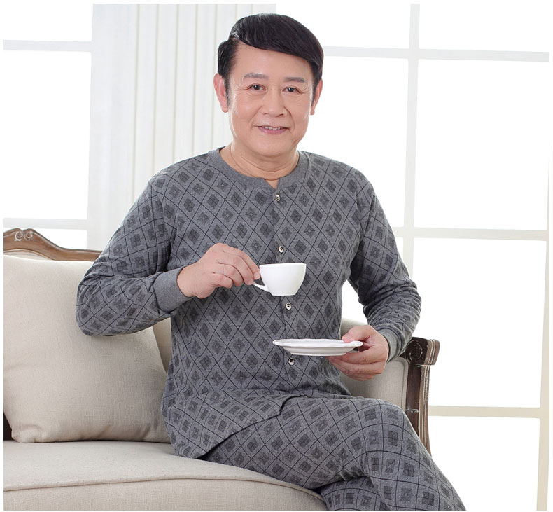 Đồ lót trung niên và cotton cũ Quần áo len nam mùa thu Quần dài tay thiết lập quần len cotton cao tuổi chống lại áo khoác dưới đồ bộ trung niên