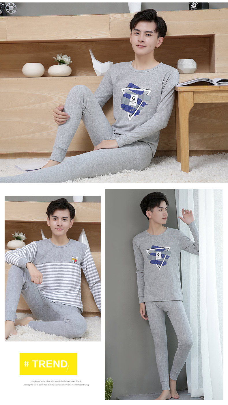 Teen Qiuyi Qiuku Suit Nam Cotton Học sinh trung học Cotton Áo len Cotton Đồ lót ấm thời trang đồ bộ