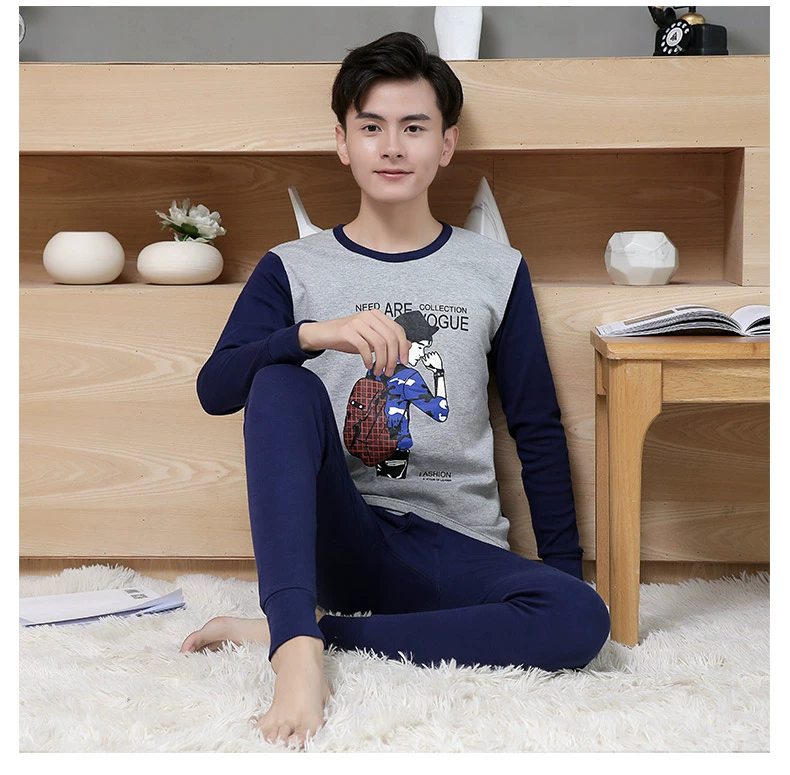 Teen Qiuyi Qiuku Suit Nam Cotton Học sinh trung học Cotton Áo len Cotton Đồ lót ấm