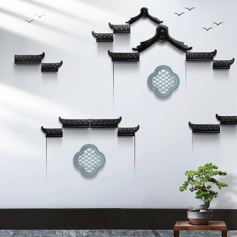 Chinese style wall decoration creative tea room dining room hotel stairs outdoor courtyard white three-dimensional new Chinese pendant