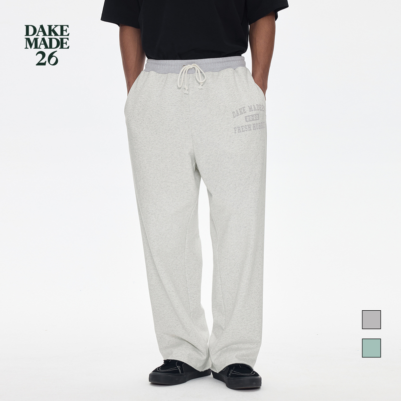 Dake Made26 Moir Twill 420g Velvet Bottom Floral Gray American-Style Printed Color-Blocking Straight-Leg Sweatpants