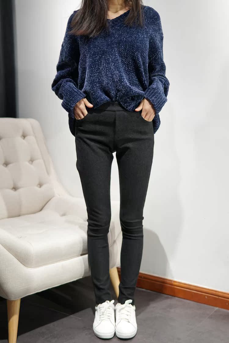 Mùa thu và mùa đông quần len dày cashmere ấm siêu lớn chân đàn hồi quần âu cỡ lớn quần len nữ màu xám đậm quần thể thao nữ đẹp