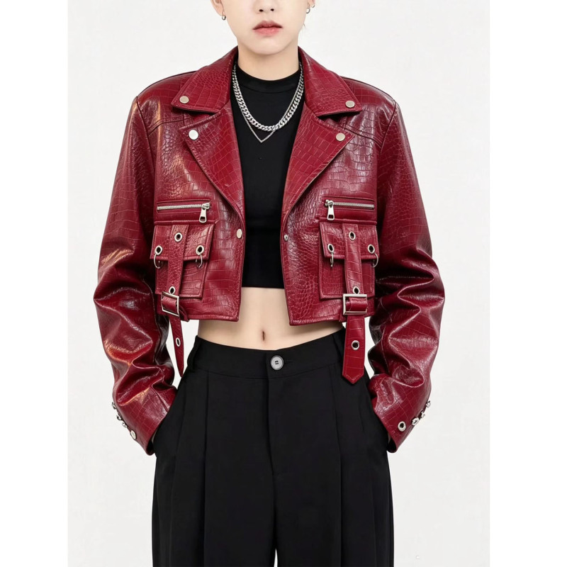 American Retro Red Leather Jacket for Women 2026 Autumn High-End Casual Fashion Stylish Short Jacket Top