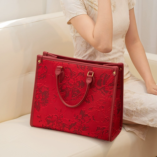 Вместительная и большая красная сумка через плечо для невесты, с вышивкой, премиум класс