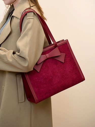 Вместительная и большая красная сумка через плечо для невесты, сумка на одно плечо с бантиком