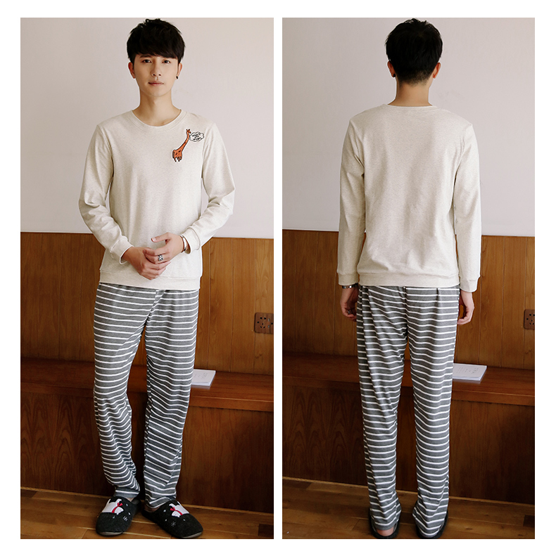 Fan đồ ngủ chim bồ câu nam mùa thu và mùa đông cotton dài tay có thể mặc bên ngoài dịch vụ gia đình mùa xuân và mùa thu cotton nam phù hợp với hai mảnh thời trang nữ