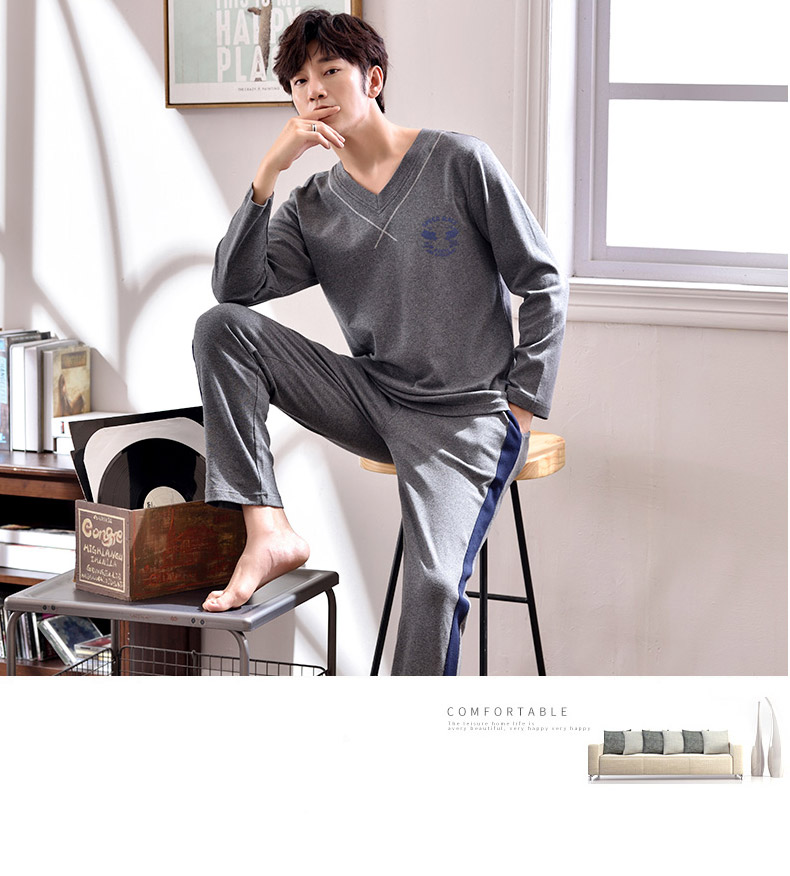 Fan đồ ngủ chim bồ câu nam mùa thu và mùa đông cotton dài tay có thể mặc bên ngoài dịch vụ gia đình mùa xuân và mùa thu cotton nam phù hợp với hai mảnh thời trang nữ
