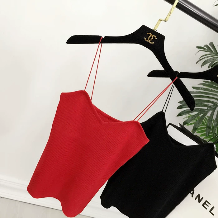 Mùa xuân và mùa hè Châu Âu và Hoa Kỳ hoang dã V-cổ đan sling Slim mỏng backless mỏng dây đeo vai áo sơ mi bên trong một chiếc áo vest nữ nhỏ