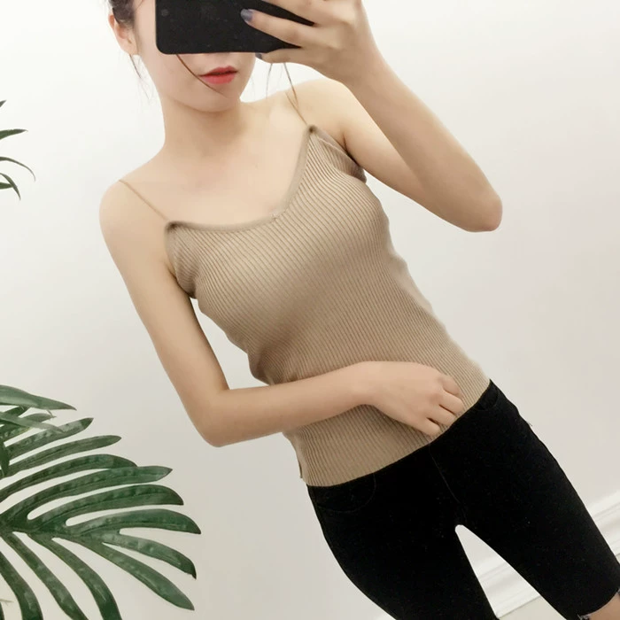 Mùa xuân và mùa hè Châu Âu và Hoa Kỳ hoang dã V-cổ đan sling Slim mỏng backless mỏng dây đeo vai áo sơ mi bên trong một chiếc áo vest nữ nhỏ