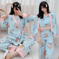 Moon clothes Spring and summer cotton thin loose maternity feeding clothes postpartum nursing three-piece set pregnant maternity pajamas