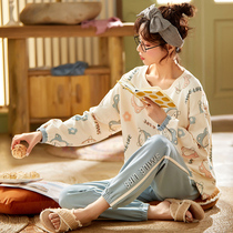 Maternity pajamas Womens cotton long-sleeved spring and summer thin models postpartum breastfeeding feeding confinement clothes Pregnancy home clothes suit