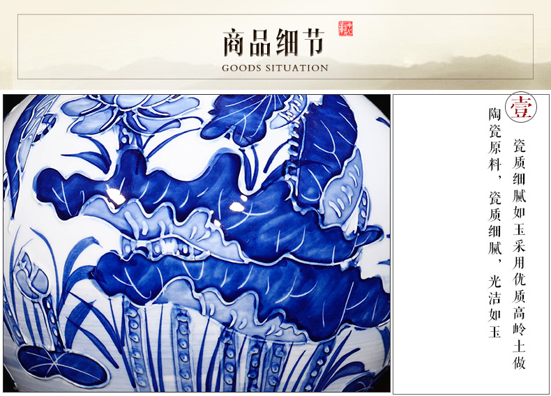 Jingdezhen ceramics hand - made lotus anaglyph blue and white porcelain vases, flower arrangement sitting room of the new Chinese style household adornment furnishing articles