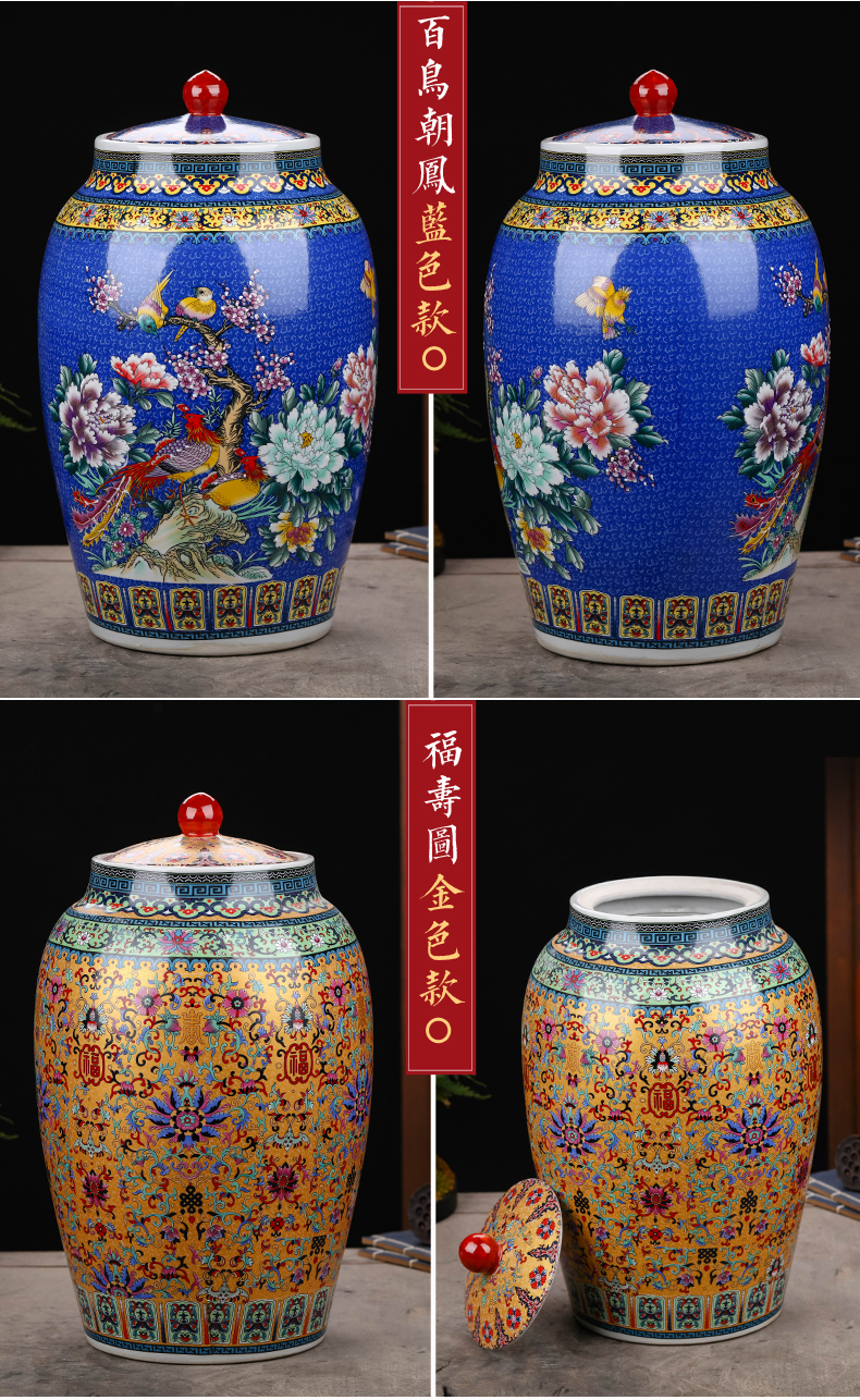 Jingdezhen ceramics barrel household sealed with cover 20 jins 30 jins 50 have the moistureproof insect - resistant ricer box installed storage tank