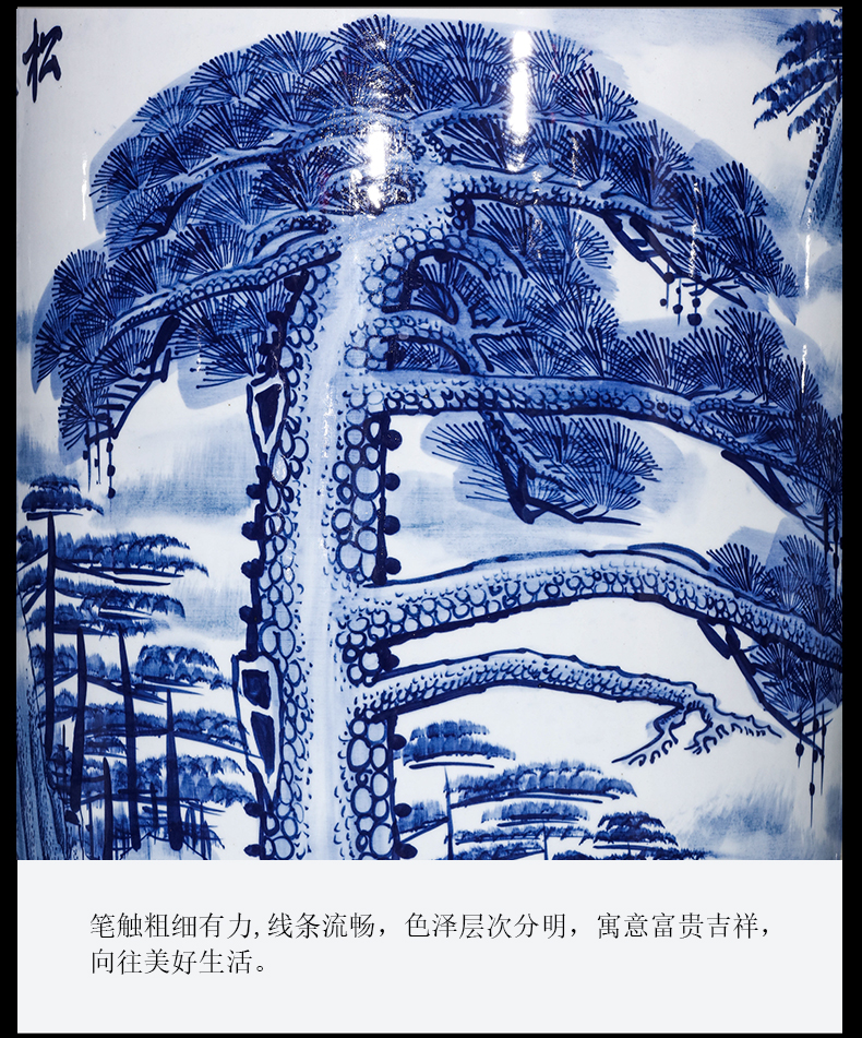 Jingdezhen ceramics hand - made guest - the greeting pine of large blue and white porcelain vase hotel lobby large adornment furnishing articles