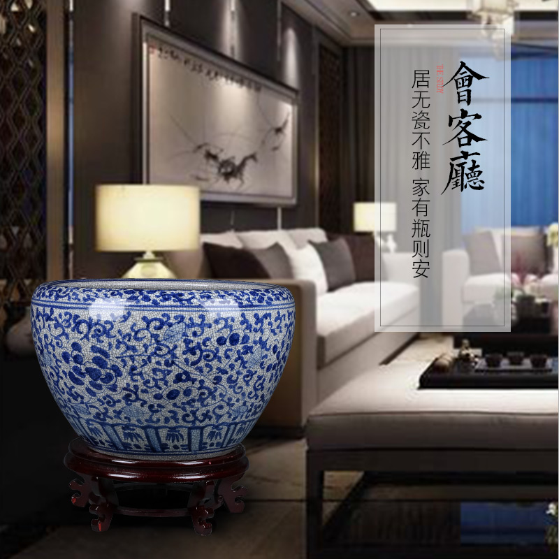 Archaize flowerpot of blue and white porcelain of jingdezhen ceramics raised water lily lotus tank yard of cycas potted extra large
