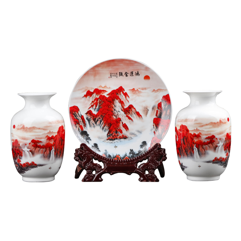 Jingdezhen ceramics vase luck furnishing articles three - piece suit Chinese style living room home dried flower arranging flowers adornment