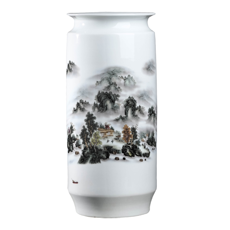 Jingdezhen ceramics powder enamel straight vase furnishing articles flower arranging study calligraphy and painting tube of calligraphy and painting cylinder identifiers sitting room adornment