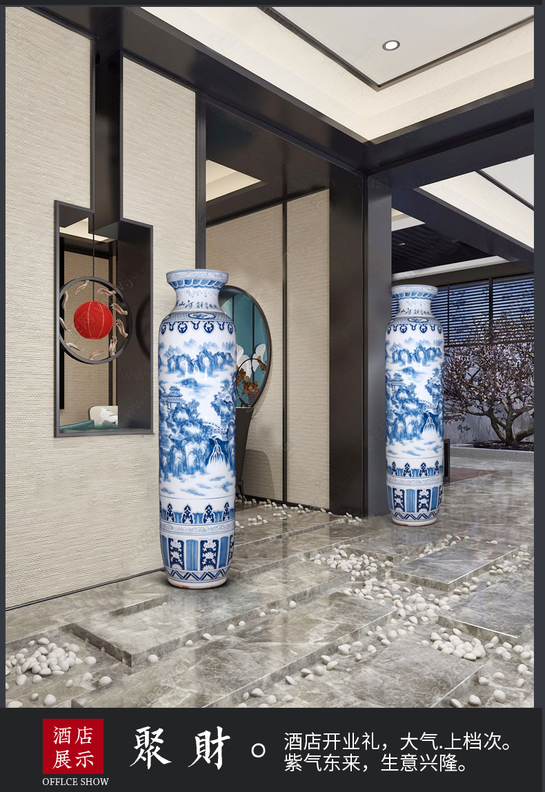 Splendid sunvo landing big vase of blue and white porcelain of jingdezhen ceramics high furnishing articles of Chinese style household decorative arts and crafts