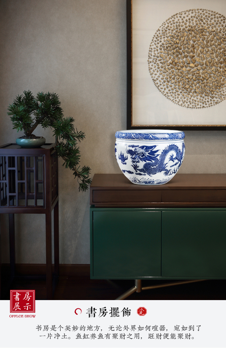 Blue and white porcelain of jingdezhen ceramics flower POTS of gold fish water raise grass cooper water lily always LianHe flowers cylinder home furnishing articles