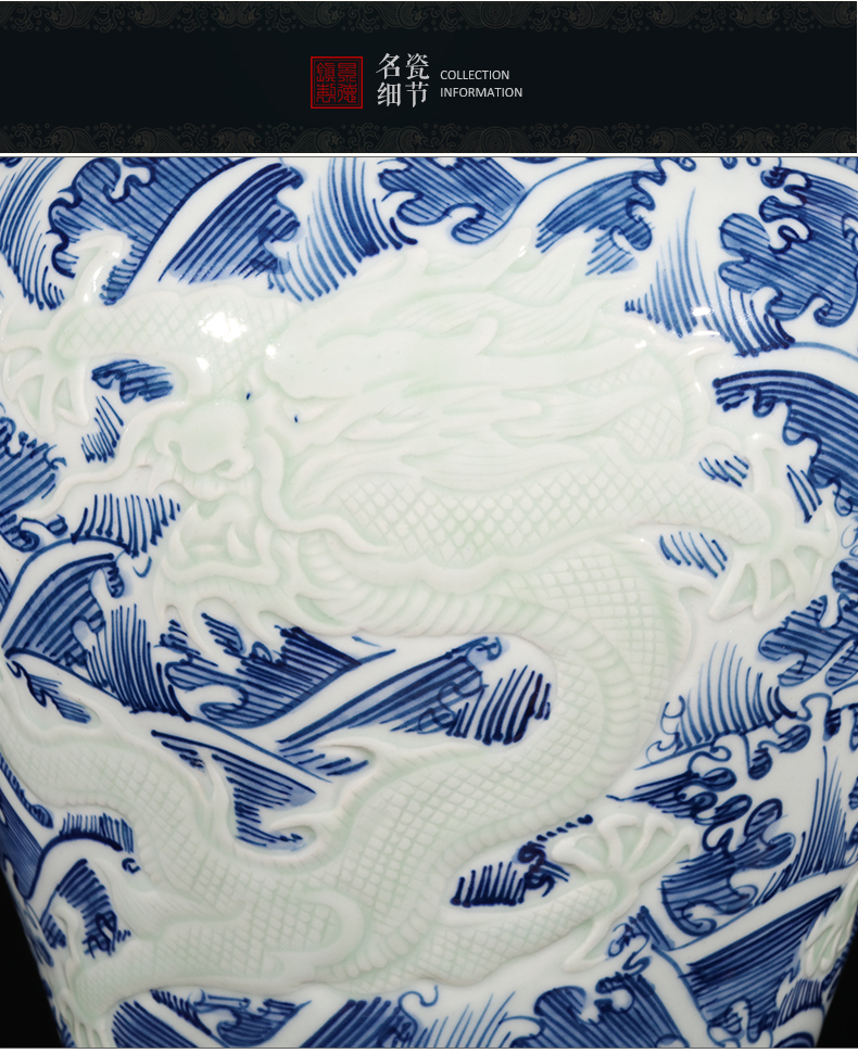 Jingdezhen ceramics antique hand - made of blue and white porcelain vases, flower arrangement, Chinese style living room TV ark adornment furnishing articles