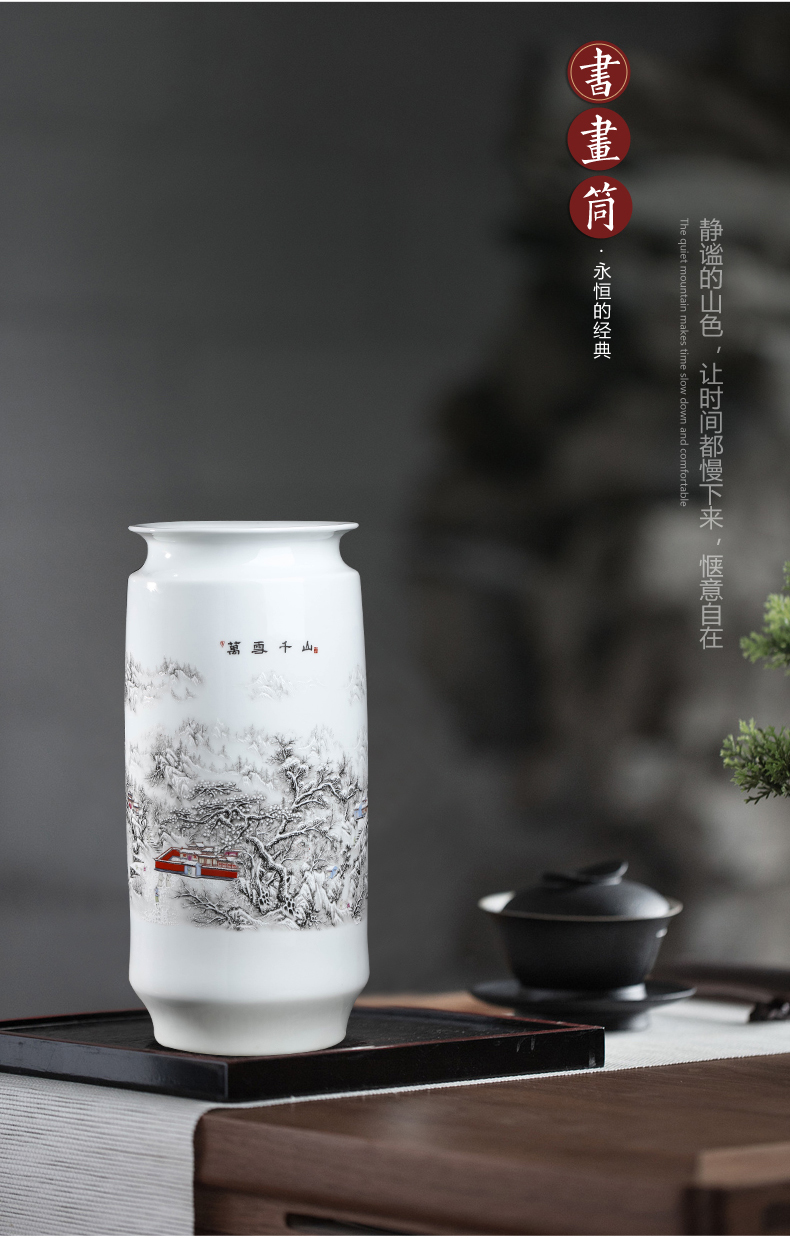 Jingdezhen ceramics powder enamel straight vase furnishing articles flower arranging study calligraphy and painting tube of calligraphy and painting cylinder identifiers sitting room adornment
